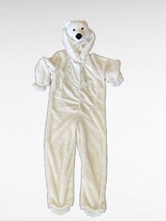 a white polar bear onesie is shown on a white background with no image to describe