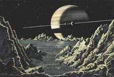 an artist's rendering of a space station flying over mountains