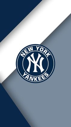 the new york yankees logo is shown in blue and white