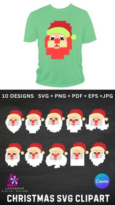 christmas t - shirt design with santa clauss on the front and back, all in different