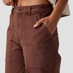 Our Stoic Venture Wide Leg Pant gives us a modern look that's summer-ready with a breezy cotton stretch material. The slightly cropped leg hits at the ankle, letting others peep our favorite socks as we stroll, and the high-rise waist gives us that comfortable, flattering fit whether we're standing tall or hunching over our laptop. Brown Cargo Pants With Elastic Waistband For Spring, Spring Brown Cargo Pants With Elastic Waistband, Stretch Brown Cotton Cargo Pants, Stretch Cotton Brown Cargo Pants, Brown Stretch Cotton Cargo Pants, Summer Everyday Pants With Cargo Pockets, Casual Cotton Capris For Fall, Spring Bottoms With Patch Pockets For Everyday, Trendy Brown Cotton Pants