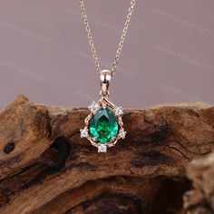 Pear shaped Emerald Pendant necklace rose gold Moissanite necklace Delicate Branch Diamond necklace bridal Anniversary pendant Item information: Chain Length is 16-19 inches ✤ Main stone: Lab Emerald Size: 6*8mm Pear shaped ✤ Accent stones: 0.093CT Moissanite Or Accent stones: 0.093CT Natural diamond Metal type: 14K OR 18K yellow/rose/white gold. Please select your favorite color from the drop-down menu, when ordering. ✤Making Time All of our rings are handmade according to orders, so it usually takes 2 to 3 weeks. If you want to receive the rings at a specific time, please feel free to contact us. ✤Shipping&Rush order Rings making usually takes 2-3 weeks and 3-5 days for shipping. If you want to receive the rings at a specific time, please feel free to contact us. When your ring ships,you Pear-shaped Emerald Anniversary Necklace, Pear-shaped Emerald Necklace In Yellow Gold, Fine Jewelry Emerald Pear-shaped Necklace, Pear-shaped Emerald Gemstone Necklace, Pear Shape Emerald Pendant, Diamond Necklace Bridal, Emerald Pendant Necklace, Emerald Necklace Pendant, Necklace Rose Gold