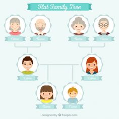 a family tree with people in different ages and colors on the top, below them