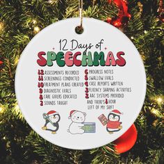 a christmas ornament that says 12 days of speechmass on the front