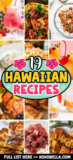 hawaiian food and drinks are featured in this collage