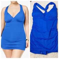 New With Tags! Lauren Plus Size Beach Club Solid Plunge Halter Skirted One Piece Swimsuit The Lauren Ralph Lauren Plus Size Beach Club Solid Plunge Halter Skirted One Piece Swimsuit Is A Sassy Addition To Any Swimwear Collection. This V Neckline Comes With Slimming Features And A Full Coverage Fit. Fabric & Care 81% Nylon, 19% Spandex. Hand Wash, Cold. Features Halter One Piece With Cross Back Straps. V Neckline. Shirred Front Offers A Slimming Look. Skirted Bottom With Attached Brief. Sizing & Fit Removable Soft Cups. Full Bottom Coverage. (8) Blue V-neck Swim Dress For Swimming, Blue V-neck Swim Dress For Beach Season, Blue Fitted V-neck Tankini, Blue V-neck Tankini For Vacation, Blue Halter Neck Swim Dress For Beach Party, Blue V-neck Summer Tankini, Solid Lined Swim Dress For Vacation, Lined Solid Swim Dress For Vacation, Fitted Blue V-neck Swim Dress