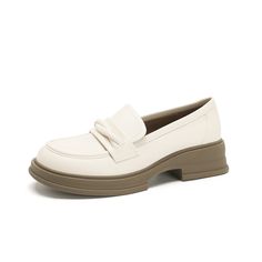 Gender: Women Type: Loafers Main Materials: Microfiber Leather Insole: Microfiber Leather Sole: Rubber Type of Closure: Slip-on Style: Daily, Casual, Retro Season: Spring, Autumn Heel Height: Low (3.5 cm) Beige Flat Heel Slip-ons For Office, Beige Flat Heel Platform Loafers For Office, Beige Platform Loafers For Office, Beige Spring Platform Loafers For Office, Office Synthetic Closed Toe Loafers, Beige Round Toe Slip-ons For Office, Beige Round Toe Flats For Business Casual, Beige Synthetic Closed Toe Loafers, Round Toe Moccasins For Office In Spring