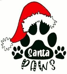 the santa paws logo has paw prints and a santa hat on it's head