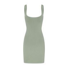 SEAMLESS MODAL TANK MINI DRESS | MINERAL Ribbed Stretch Mini Length Tank Top, Stretch Ribbed Mini Length Tank Top, Stretch Ribbed Cropped Tank Top, Ribbed Stretch Mini Tank Top, Seamless Bodycon Mini Dress, Ribbed Bodycon Tank Top For Summer, Chic Bodycon Tank Top With Scoop Neck, Bodycon Scoop Neck Tank Top With Built-in Bra, Seamless Solid Color Bodycon Mini Dress