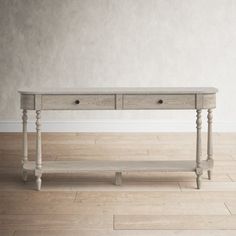 a white wooden table with two drawers on one side and an open drawer on the other