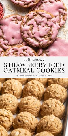 strawberry iced oatmeal cookies with pink icing