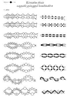 the different types of beaded bracelets are shown in black and white