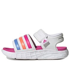 (PS) adidas Duramo Sandals 'White Pink' HP5835 Adidas Logo Sandals For Summer Streetwear, Adidas Logo Summer Streetwear Sandals, Sporty Adidas Logo Open Toe Sandals, Sporty Open Toe Adidas Sandals, Adidas Logo Sport Sandals For Summer Sports, Adidas Logo Sport Sandals For Summer, Adidas Logo Synthetic Sandals For Streetwear, Adidas White Sport Sandals, White Adidas Sport Sandals