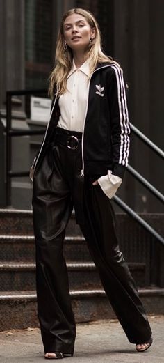 Black Adidas Jacket, La Outfit, Cute Sweatpants Outfit, Cute Sweatpants, Oversized Pants, Collective Consciousness