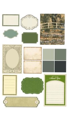 a bunch of different frames and labels on a white background