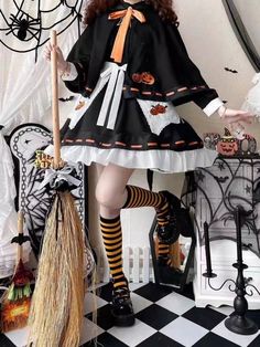 Halloween Lolita Witch Pumpkin Embroidery Dress Set Transform into a bewitching beauty with our Halloween Lolita Witch Pumpkin Embroidery Dress Set! You'll enchant all with its intricate pumpkin embroidery and feminine silhouette. Embrace your inner witch and steal the spotlight in this dress set. Size S M L XL 2XL Full Length 94 96 98 100 102 Bust 90 94 98 102 104 Shoulders 37.5 38.5 39.5 40.5 41.5 Sleeve Length 57 58 59 60 61 Waist 72 76 80 84 86 Hem Circumference 301 301 301 301 301 Bats Embroidery, One Piece Pumpkin, Embroidery Aprons, Pumpkin Embroidery, Oc Board, Train Dress, Witch Pumpkin, Witch Dress, Black Pumpkin