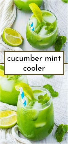 two glasses filled with cucumber mint cooler