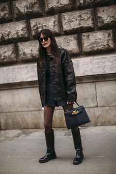 10 French Winter Fashion Must-Haves - Leonce Chenal Parisian Leather Jacket Outfit, Paris Leather Jacket Outfit, Paris Street Style Jeans, Black Boots French Style, Paris Street Style 2024 Fall, French Spring Outfits, Equestrian Style Boots