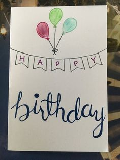 a happy birthday card with balloons on a string