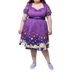 Nwt Disney Stitch Shoppe Rapunzel Lanterns Purple Allison Dress, Size 2xl This Stitch Shoppe Disney Rapunzel Floral Lantern Allison Dress Is Made Of A Super Soft Stretch Material (98% Cotton/2% Elastane, 100% Polyester Sleeves) With An Elasticized Back For A Custom Fit. This Dress Also Includes A Sturdy Back Zipper And Pockets. All These Features Help Add Flair And Classic Style To Your Disney Wardrobe. Pascal Pin Included. Pit To Pit: 23” Length: 40.5” Rapunzel Lanterns, Purple Lantern, Floral Lantern, Disney Rapunzel, Disney Dresses, Disney Stitch, Stitch Disney, Rapunzel, Custom Fit