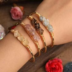 Gold crystal bracelet Healing Together, Rose Gold Cuff Bracelet, Stone Bangles, Gold Cuff Bracelet, Metaphysical Healing, Stone Bangle, Crystal Bangle, Gold Bracelet Cuff, Gold Cuffs