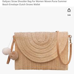 Straw Shoulder Bag. New With Tags In Original Package Casual Beige Clutch For Summer, Beige Casual Summer Clutch, Casual Crossbody Clutch For Beach, Casual Beach Crossbody Clutch, Casual Crossbody Clutch For The Beach, Summer Casual Shoulder Bag Clutch, Casual Summer Crossbody Clutch, Casual Summer Shoulder Clutch, Casual Crossbody Clutch