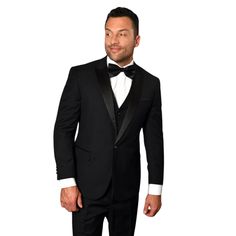 SEmbrace sophistication with the Earl Elegance 3PC Tailored Fit Tuxedo in classic black. This tuxedo is the epitome of formal excellence, featuring a sharp peak lapel and meticulously tailored flat-front pants. The fine 100% wool fabric provides a smooth drape and a soft touch, ensuring you look impeccable at any upscale event. The black colorway offers unparalleled versatility and timeless appeal, making it a fundamental piece in the wardrobe of the discerning gentleman.    Style:  3-piece tail Tuxedo Suits For Black-tie Gala Events, Notch Lapel Tuxedo For Black-tie Gala Events, Classic Black Tuxedo For Gala, Tailored Suit For Black-tie Gala, Tailored Suits For Black-tie Gala Events, Classic Black Suits For Gala, Fitted Tuxedo For Evening Gala, Gala Evening Fitted Tuxedo, Black Tuxedo With Pressed Crease For Evening