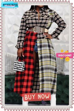 Patchwork Plaid Print Casual Maxi Dress Casual Maxi Dress, Summer Kimono, Sequin Blazer, Maxi Dress Sale, Cardigan Sweater Jacket, Red Blazer, Long Kimono, Woolen Coat, Long Sleeve Blazers