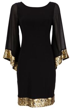 A fab black holiday dress with the perfect touches of gold sequins for $70 Black Kimono, Free Dresses, Dress Gold, Gold Dress, Sequin Dress, Black And Gold, Pretty Dresses, Beautiful Outfits