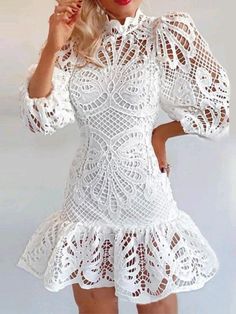 Lace Mermaid Dress, Dress For Ladies, Women Fashion Dress, Lantern Sleeve Dress, Lace Patchwork, Lantern Sleeves, Crochet Dress, Long Sleeve Pullover