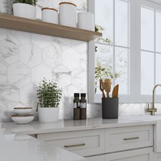 the kitchen counter is clean and ready to be used as a place for cooking utensils