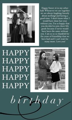 a birthday card with an image of two women and the words happy, happy, happy