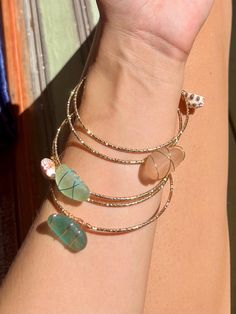 gold bangles made with sea glass and shells found in the islands The Bangles, Bangles Making, Wedding Gift Baskets, Bangle Set, Gold Bangles, Bangle Bracelets, Shells, Jewelry Bracelets, Bangles