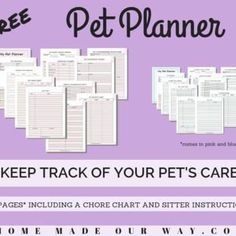 a purple poster with the words, keep track of your pet's care