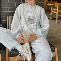 Comfy Cozy, Ribbed Neckline, Wrists And Bottom Of Sweater, Pull Over, Runs Oversized Small Runs Like Medium New York Sweater, Varsity Sweatshirt, Trousers Women Wide Leg, Woman Suit Fashion, Fashion Suits, Manhattan New York, Zara Sweater, Round Neck Sweatshirts, Loose Tops