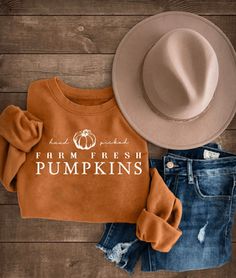 Fall Crewneck Sweatshirt, Orange Crewneck, Trend Outfits, Farm Fresh Pumpkins, Fall Farm, Autumn T Shirts, Mommy Blog, Fall Tee, Group Shirts