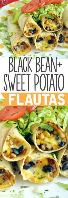 black bean and sweet potato flatbreads with lettuce