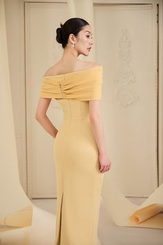 Mean Blvd, Tulip Skirt, Ankle Length Dress, Canary Yellow, Shoulder Design, Asian Style, Designer Collection, Online Fashion, Ankle Length