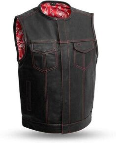 ad eBay - High Quality Men's Leather Black Vest Red Lining Motorcycle Bike Rider Waistcoat - Buy Now, click the link (eBay) Red Vest With Pockets For Spring, Sleeveless Black Biker Jacket For Fall, Winter Biker Events Vest Outerwear, Fitted Sleeveless Biker Jacket For Biker Events, Casual Sleeveless Outerwear For Biker Events, Sleeveless Biker Jacket For Fall Events, Fitted Sleeveless Biker Jacket For Events, Fitted Biker Vest For Fall, Casual Red Outerwear For Biker Events