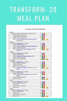 the meal plan is shown in blue and white