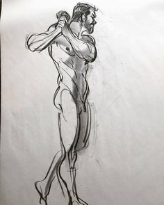 a pencil drawing of a woman with her arms behind her head and hands on her hips