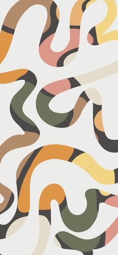 an abstract pattern with wavy lines in shades of orange, yellow and green on a white background