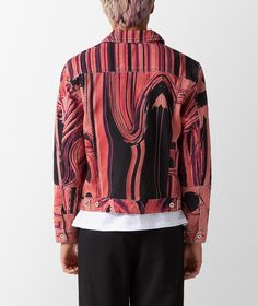 This cotton denim jacket from the SS23 collection by Rassvet is practical and eye-catching, and is characterized by the all-over print in different shades of pink and purple, with black accents that emphasize the contrast. The jacket also features four front pockets and a pair of button straps at the hem for a snug fit. Pink Cotton Outerwear For Streetwear, Casual Pink Outerwear With Graphic Print, Spring Outerwear With Abstract Print And Long Sleeves, Cotton Outerwear With All Over Print For Fall, Casual Spring Outerwear With Abstract Print, Spring Long Sleeve Outerwear With Abstract Print, Pink Denim Jacket For Spring Streetwear, Multicolor Graphic Print Denim Jacket For Fall, Multicolor Denim Jacket With Graphic Print For Fall