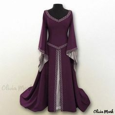 Olivia Mark - Classic Long-Sleeved Garment of Sophistication Celtic Queen, Gaun Abad Pertengahan, Long Sleeve Embroidered Dress, Tail Dress, Cocktail Dress Vintage, Prom Ball Gown, Flare Sleeve Dress, Medieval Costume, Medieval Dress