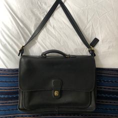 Vintage Black Coach Briefcase. This Briefcase Is Used And Shows Some Cosmetic Signs Of Use But Has A Very Cool Vintage Look. Fits A Laptop If Needed. Coach Briefcase, Leather Coach, Cool Vintage, Vintage Look, Coach Bags, Vintage Looks, Vintage Black, Leather Bag, Bag Lady