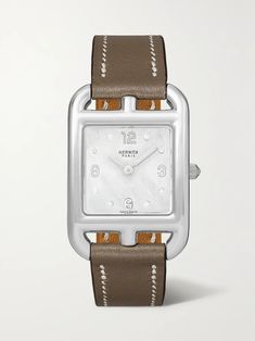 Shop HERMÈS TIMEPIECES Cape Cod 31mm small stainless steel, leather, mother-of-pearl and diamond watch, Explore the latest HERMÈS TIMEPIECES women's collection today on NET A PORTER Hermes Watch Women, Elements Drawing, Silver Cape, Hermes Watch, Hermes Jewelry, Diamond Watch, Cape Cod, Leather Working, Silver Watch