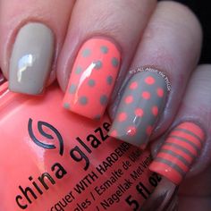 Classic Nail Designs, Gray Nail, Grey Nails, Unghie Nail Art, Classic Nails, Dots Nails, Striped Nails, Nails Polish, Get Nails