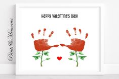 a valentine's day card with two hands and a red rose on it that says happy valentine's day