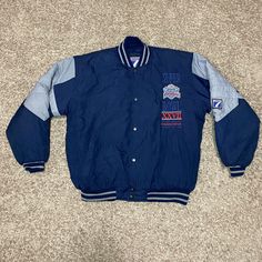 Vintage Logo 7 90’s Super Bowl 27 Xxvii Cowboys Vs Bills Puffer Jacket Men Sz Large Good Condition! View Pics! Fast Shipping! Blue Sporty Outerwear For Game Day, 90s Style Long Sleeve Outerwear For Sports Events, 90s Winter Sports Outerwear, 90s Winter Outerwear For Sports Events, Puffer Jacket Men, Jacket Ideas, Man Logo, Vintage Logo, Super Bowl