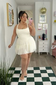 Babydoll Dress Outfit Plus Size, Plus Size Mini Dress Outfit, A Corset Dress, Tennis Dress Outfit, Popflex Active, Plus Size Corset Dress, Playing Pickleball, Trendy Date Night Outfit